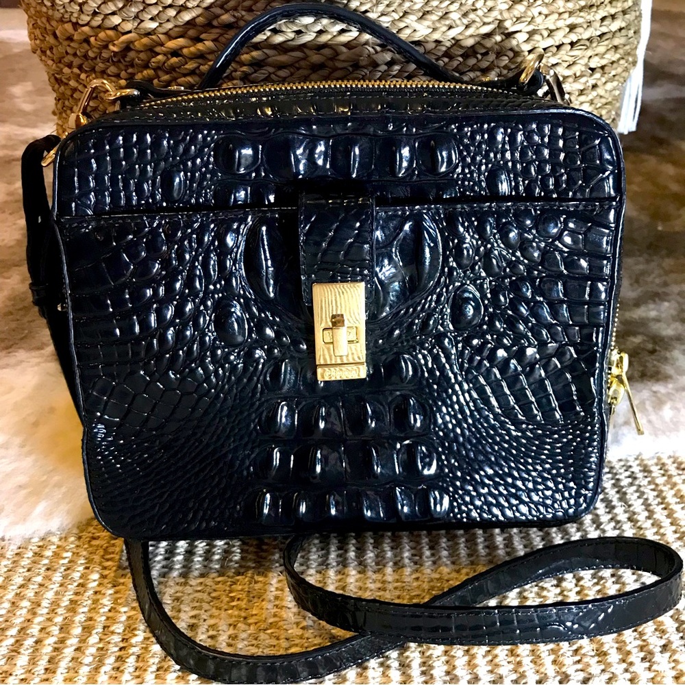 Brahmin Evie Sachel Black Croc Crossbody